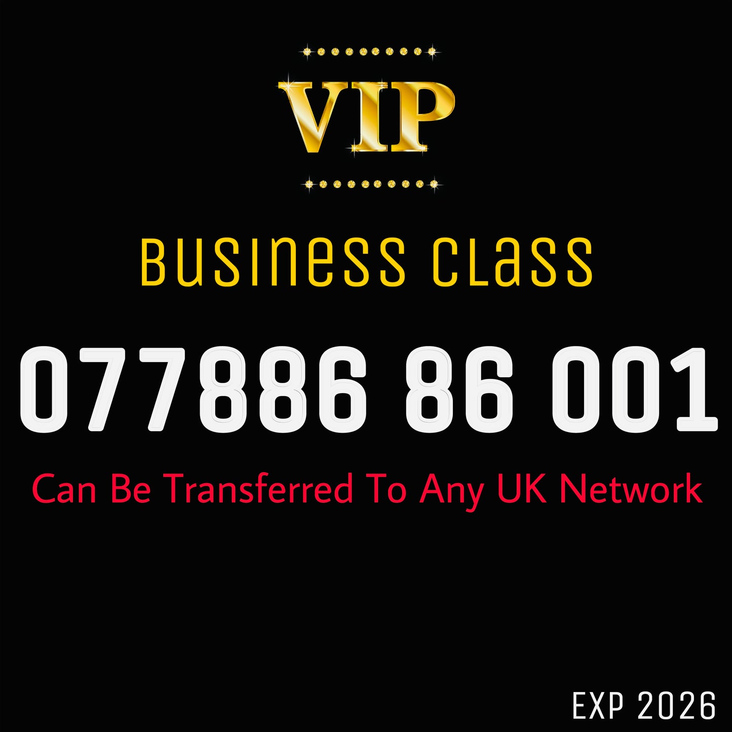 BUSINESS VIP GOLD SIM EASY MEMORABLE MOBILE PHONE NUMBER DIAMOND PLATINUM 077886 86 001