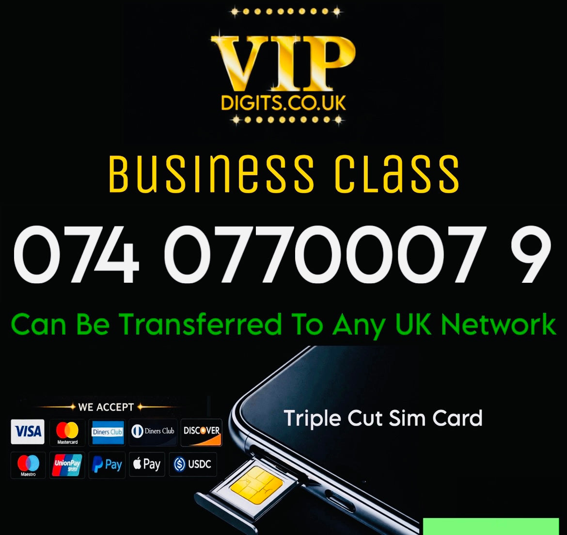 Vip Gold Mobile Gold Number – 074 077 0007 9 Easy to Remember SIM (All UK Networks)