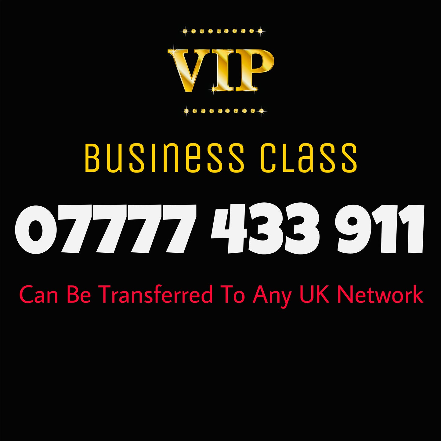 GOLD DIAMOND VIP PREMIUM EASY MEMORABLE MOBILE PHONE NUMBER SIM CARD 077777 433 911