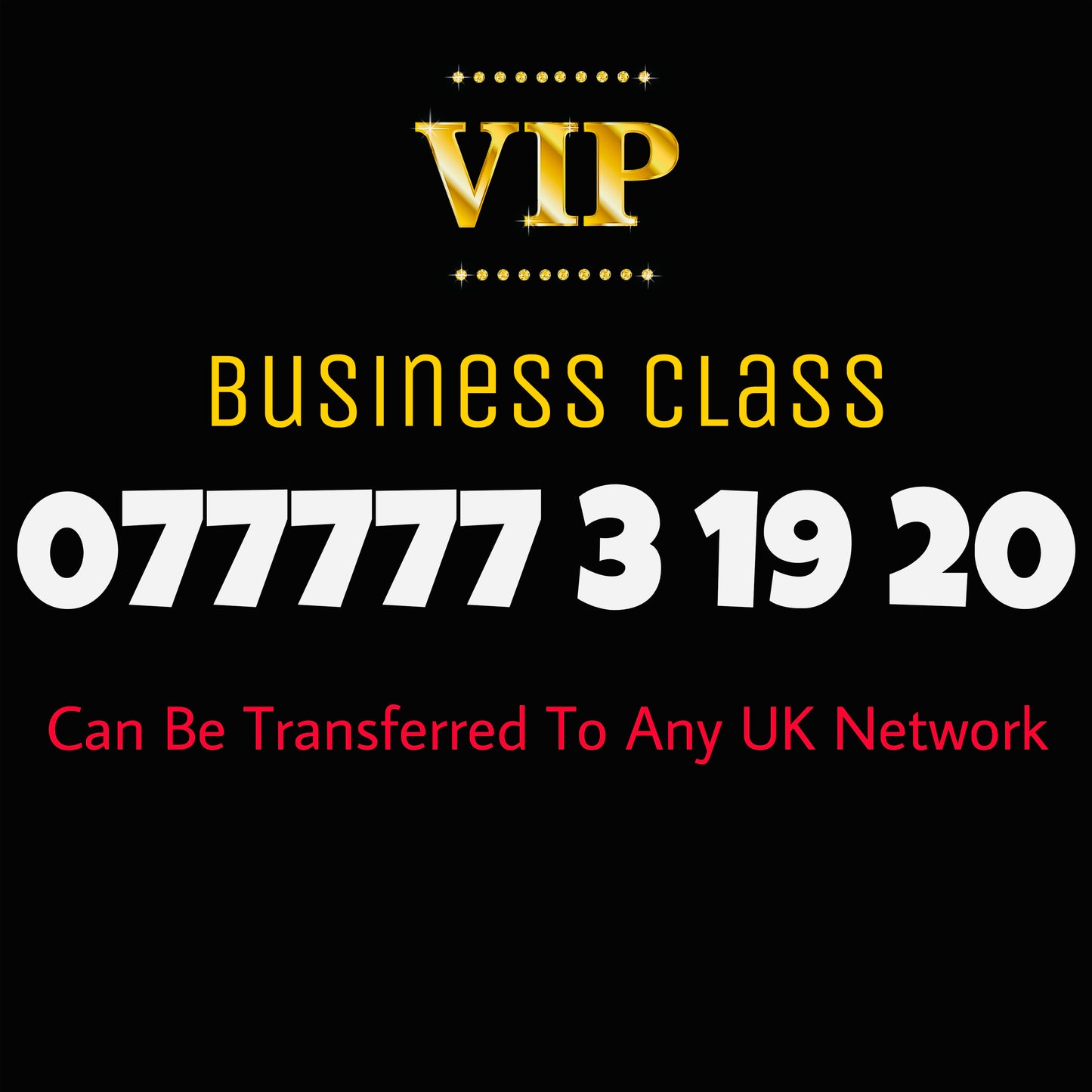 GOLD DIAMOND VIP PREMIUM EASY MEMORABLE MOBILE PHONE NUMBER SIM CARD 077777 3 19 20