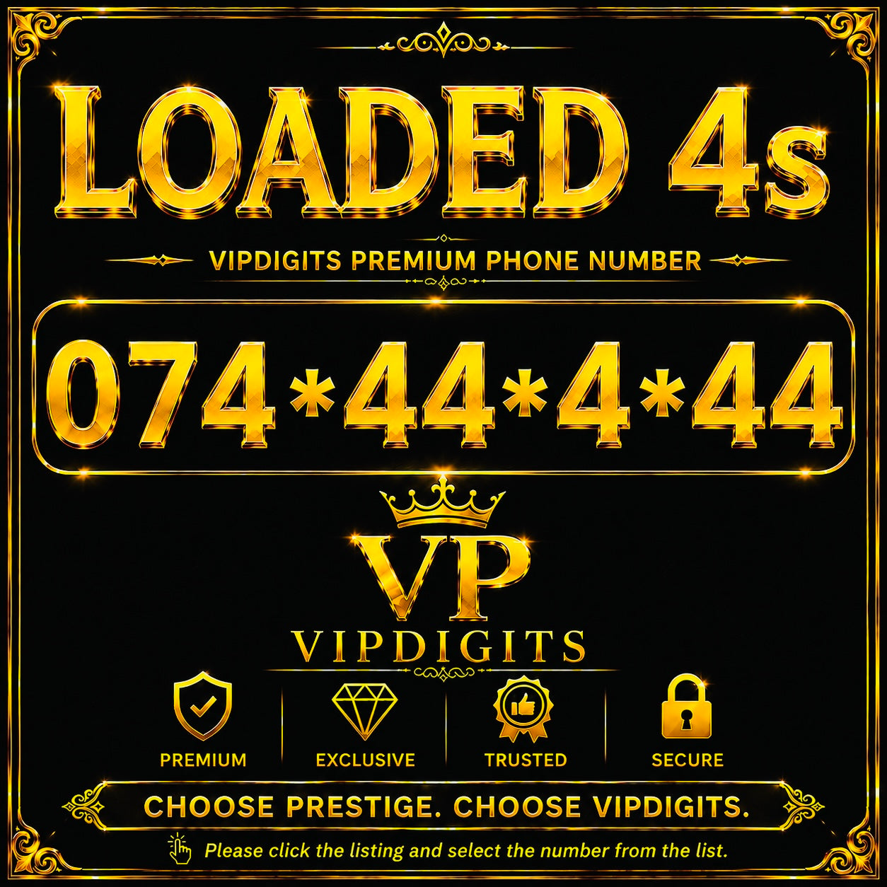 07 44444 Loaded 4s Gold VIP Mobile Number UK – Rare Premium Easy-to-Remember Business SIM