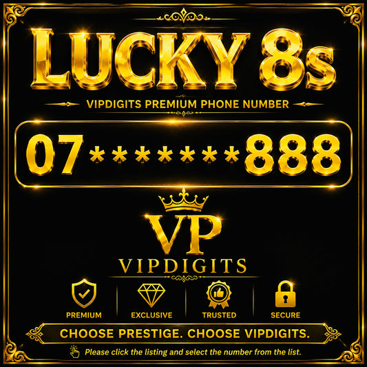 07 888 Gold Diamond VIP Mobile Number UK – Lucky 8s Rare Premium Easy-to-Remember SIM