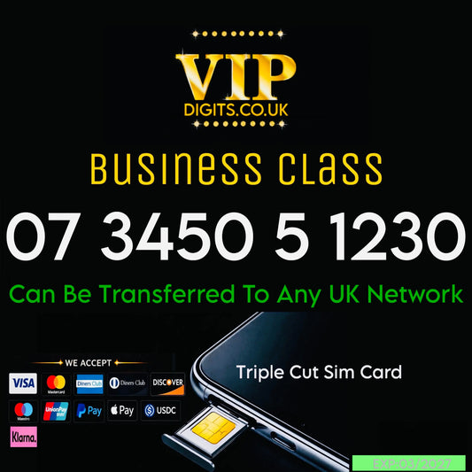 VIP Easy To Remember Golden UK & Europe Sim Card Mobile Phone Number - Platinum Mobile Number For Personal and Business 073450 5 1230