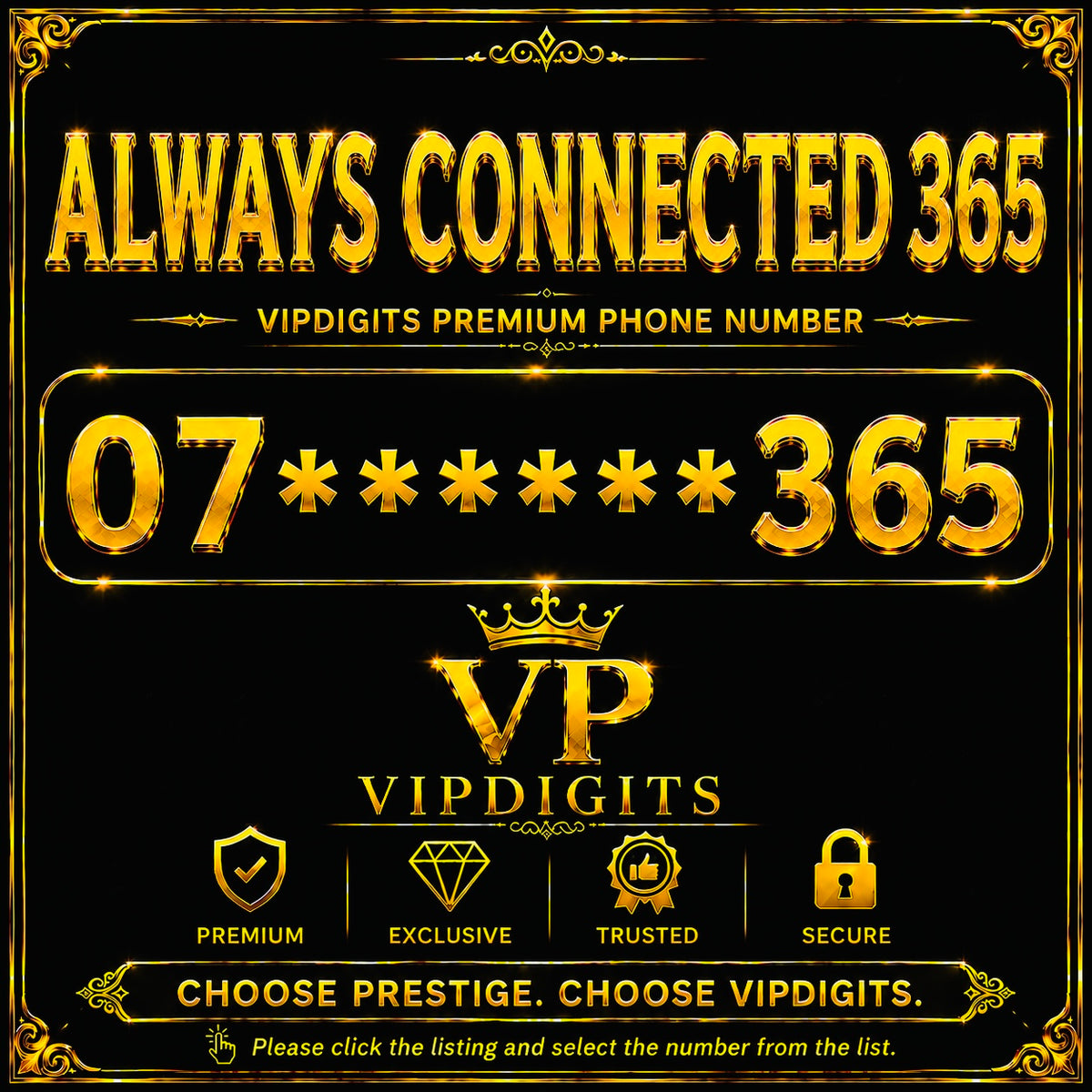 07 365 Gold VIP Mobile Number | Rare Diamond Premium SIM UK
