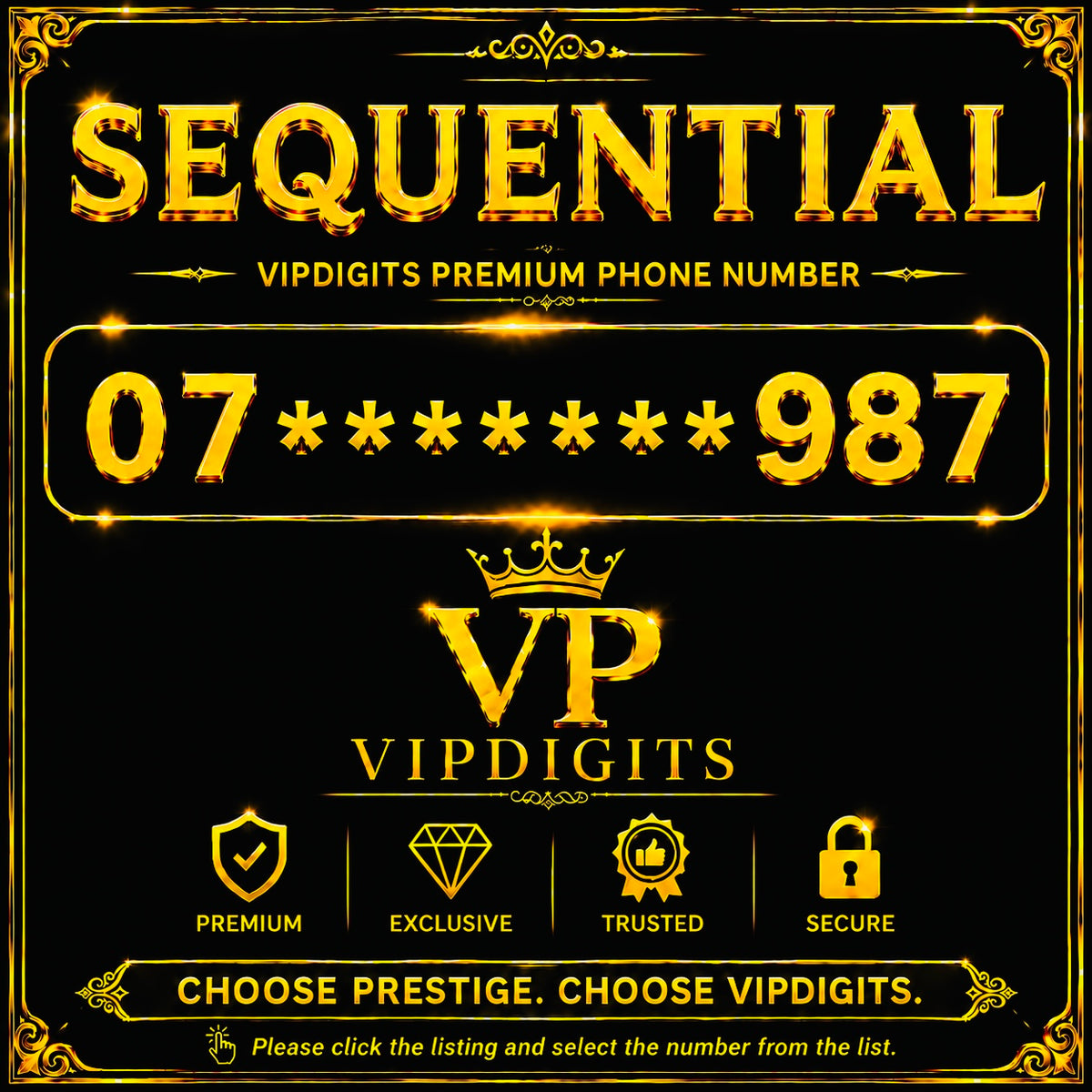 07 987 Gold VIP Mobile Numbers UK – Premium 987 Sequential Easy-to-Remember Luxury SIM Cards