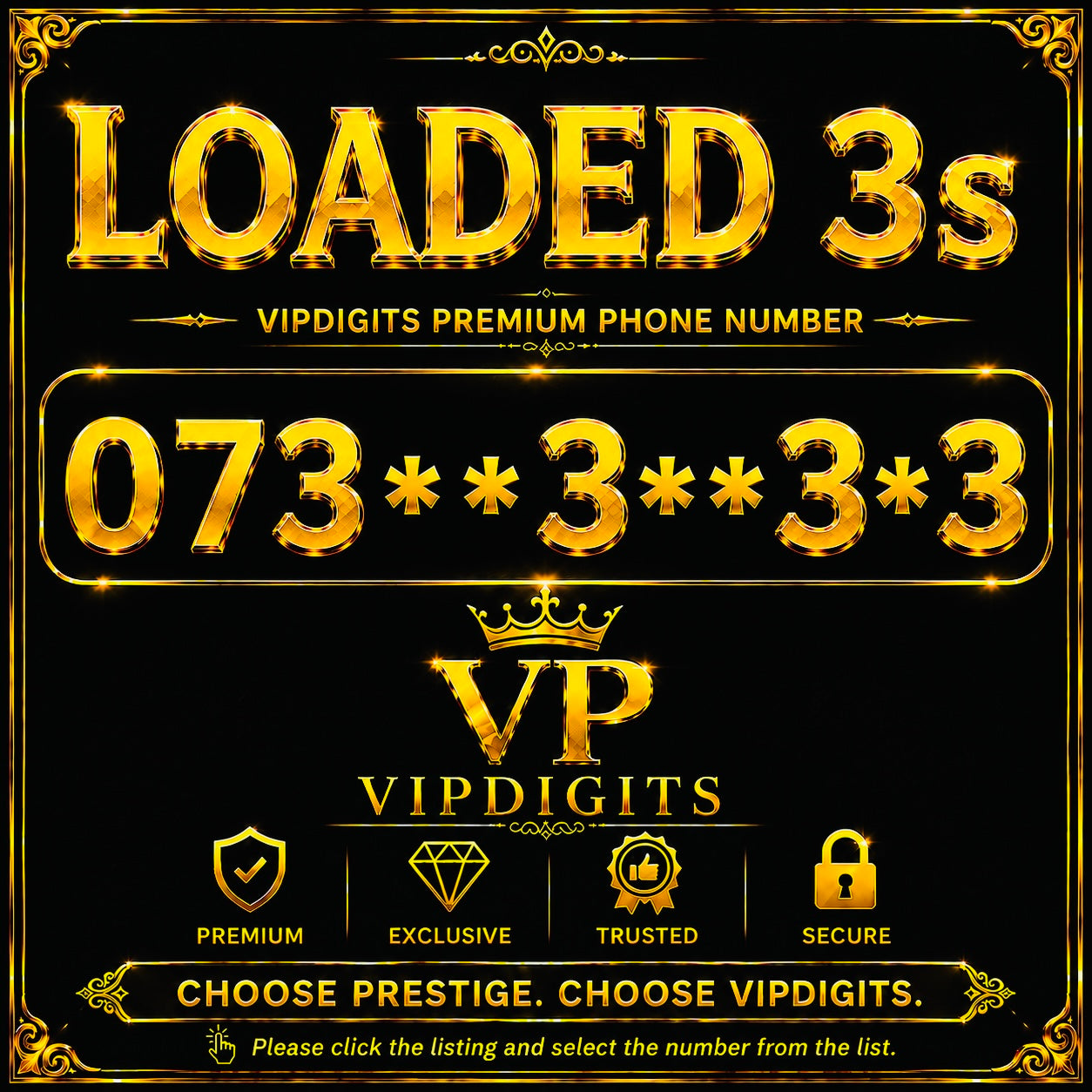 07 33333 Loaded 3s Gold VIP Mobile Numbers UK | Premium Business SIM Cards