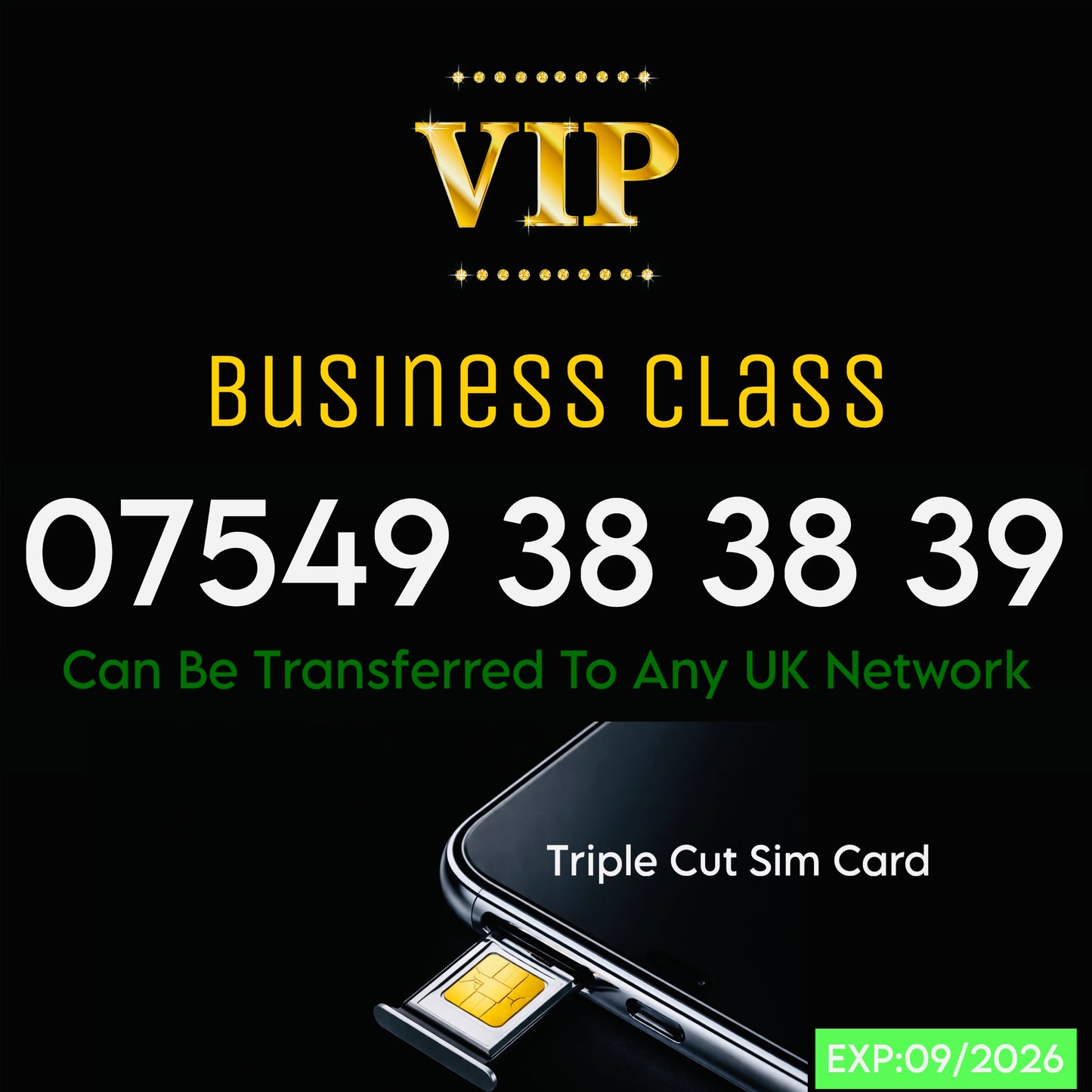 VIP Gold Mobile Number UK 07549 38 38 39 | Premium Memorable Diamond Platinum SIM Card