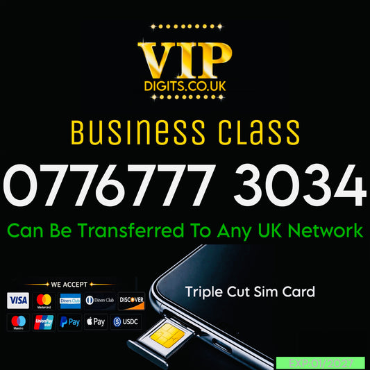 77777 VIP GOLD MOBILE PHONE SIM CARD EASY VIP MEMORABLE NUMBER DIAMOND PLATINUM | 07767773034