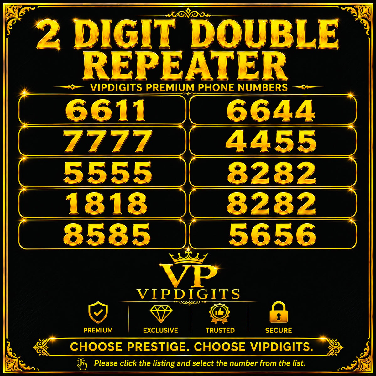 2-Digit Double Repeater VIP Mobile Numbers UK – Gold Diamond Premium Easy-to-Remember SIM Cards