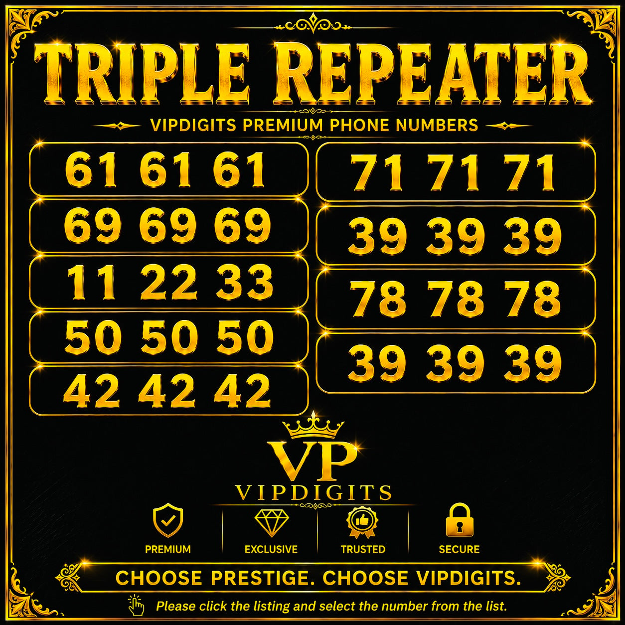 Triple Repeater VIP Mobile Numbers UK – Premium Easy-to-Remember Gold Diamond SIM Cards