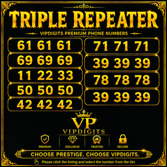 Triple Repeater VIP Mobile Numbers UK – Premium Easy-to-Remember Gold Diamond SIM Cards