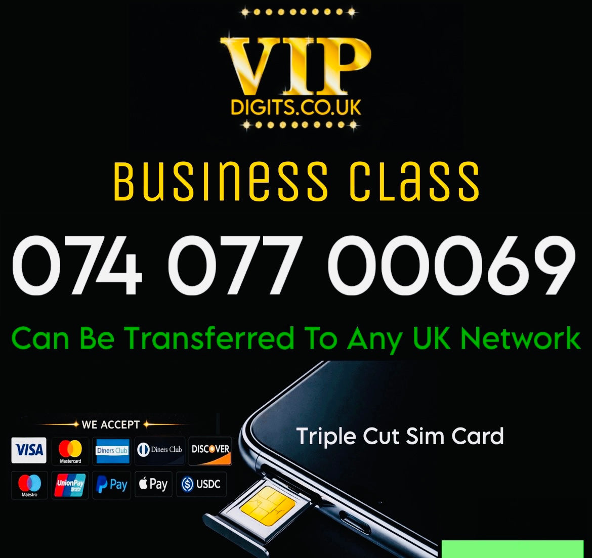 VIP GOLD MOBILE PHONE SIM CARD EASY VIP MEMORABLE NUMBER DIAMOND PLATINUM | 074 077 00069