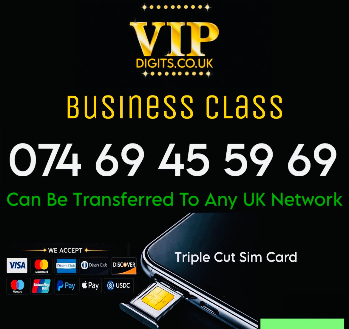 UK SIM CARD GOLD VIP EASY MEMORABLE MOBILE PHONE NUMBER | 074 69 45 59 59