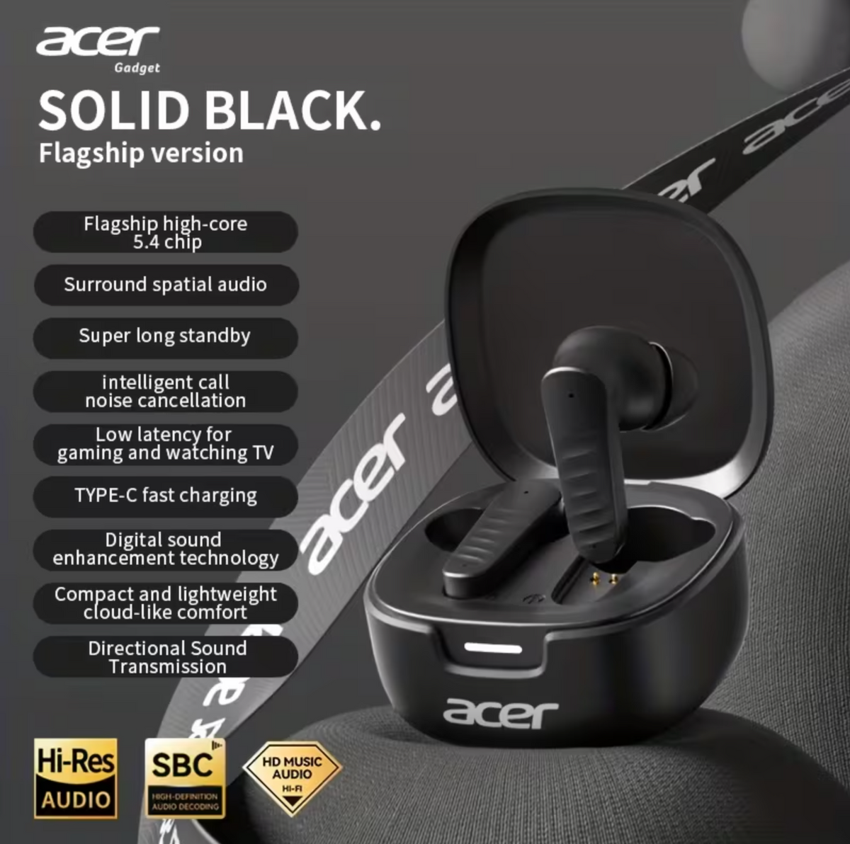 Acer OHR503 Wireless Earbuds – Noise Cancelling, Spatial Audio & Low Latency